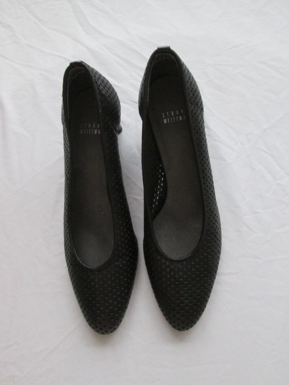 Stuart Weitzman black leather perforated pumps